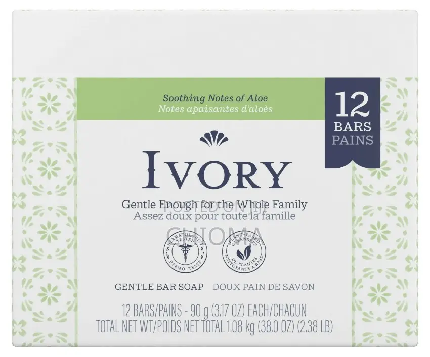 Ivory Bar Soap With Aloe Vera,All Skin Types, 3.17 Oz., 12 Plant Based