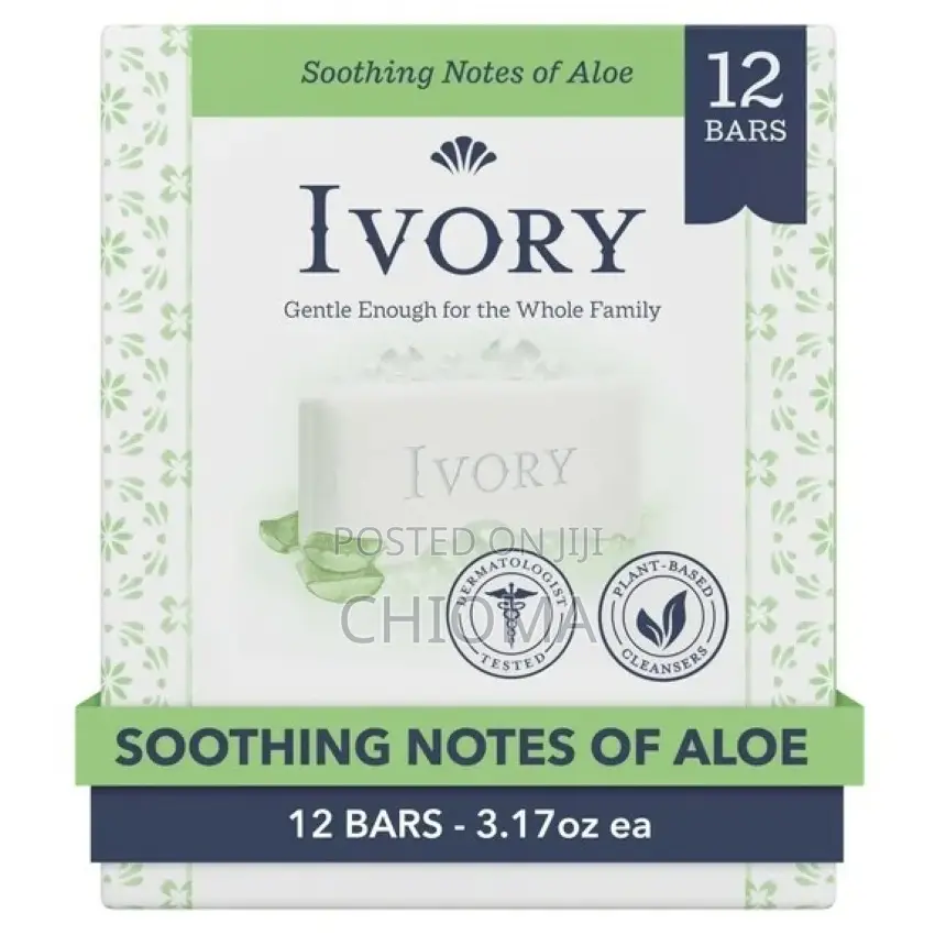 Ivory Bar Soap With Aloe Vera,All Skin Types, 3.17 Oz., 12 Plant Based