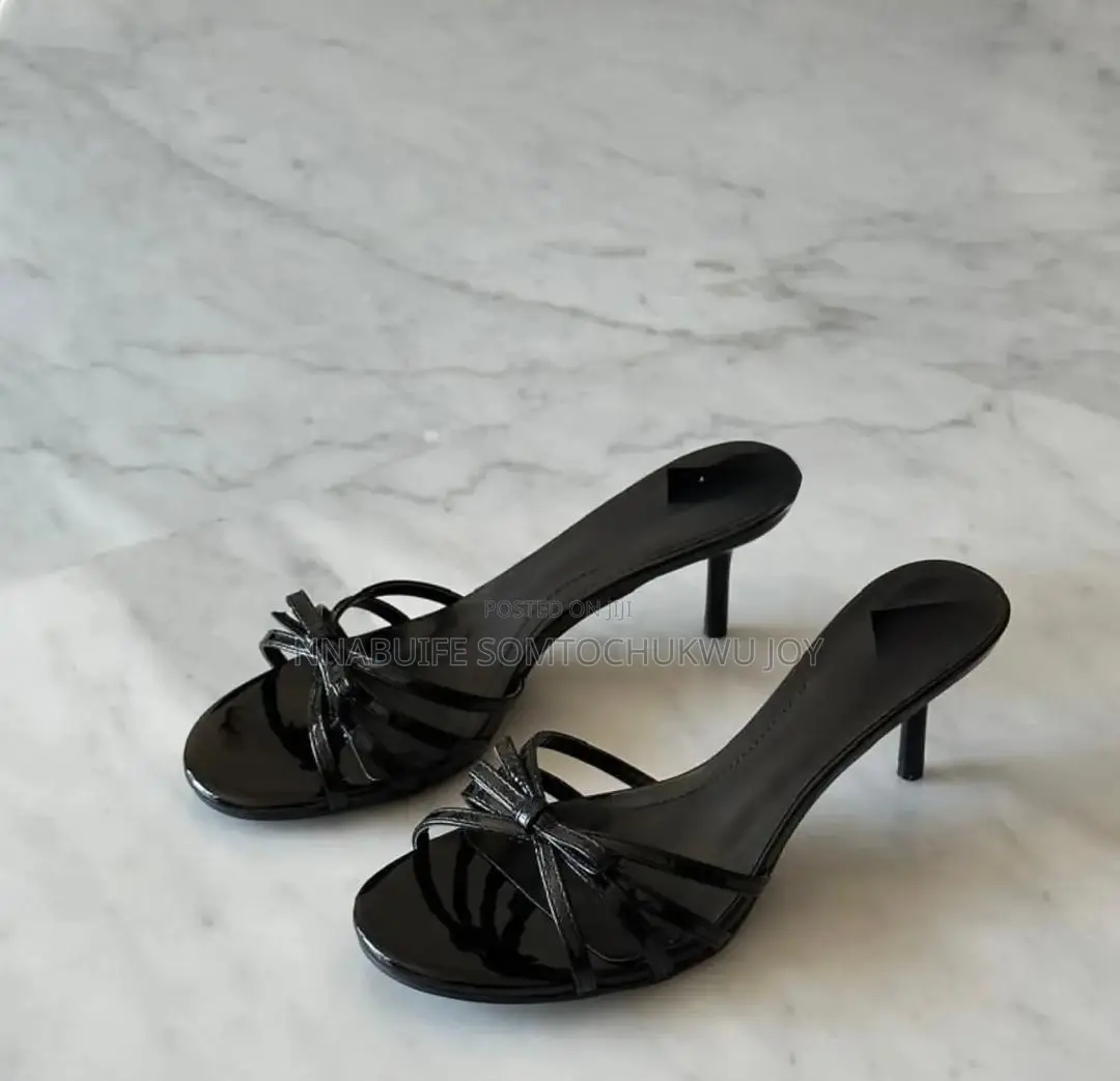 Zara Glossy Strappy Bow Kitten Heel Mules