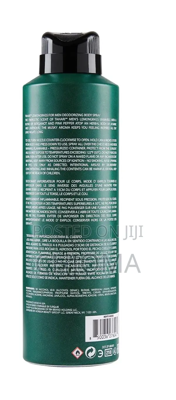 Tahari Men Lemongrass Deodorizing Body,Cologne Fragrance Spray 226ml