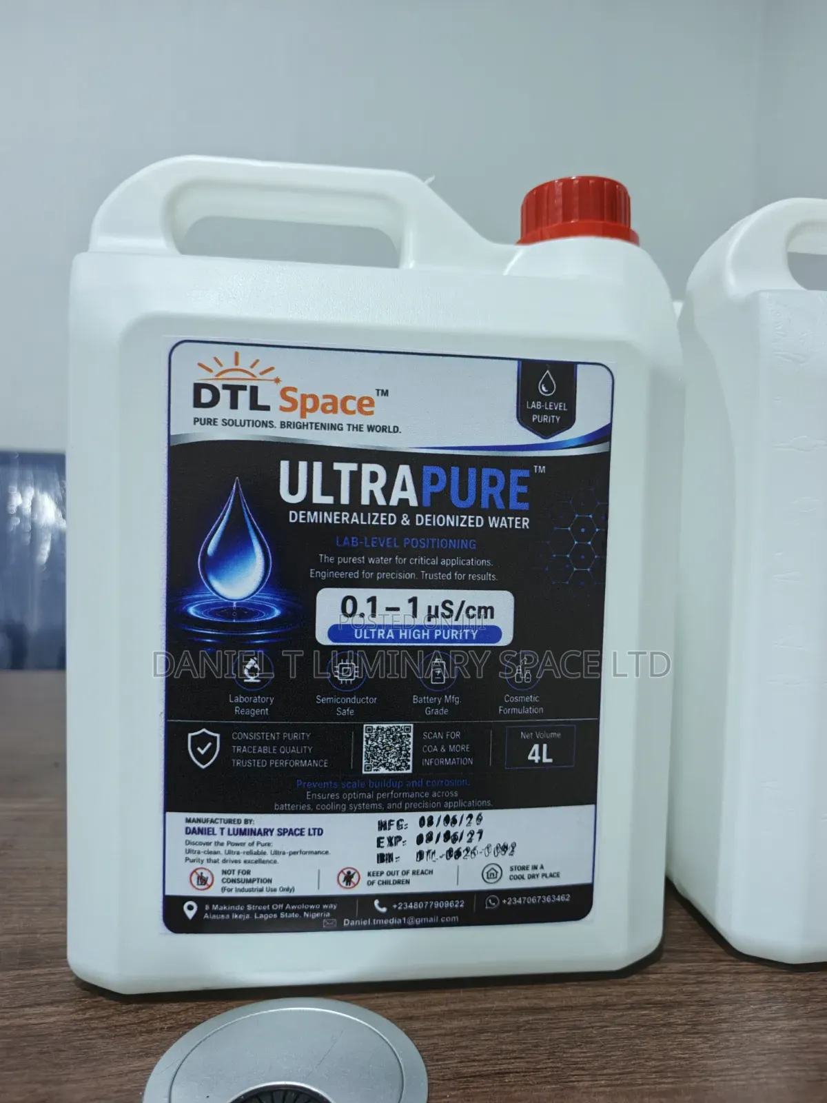 4l Cosmetic Grade Distilled Water – For Skincare, Cream, Soap Products