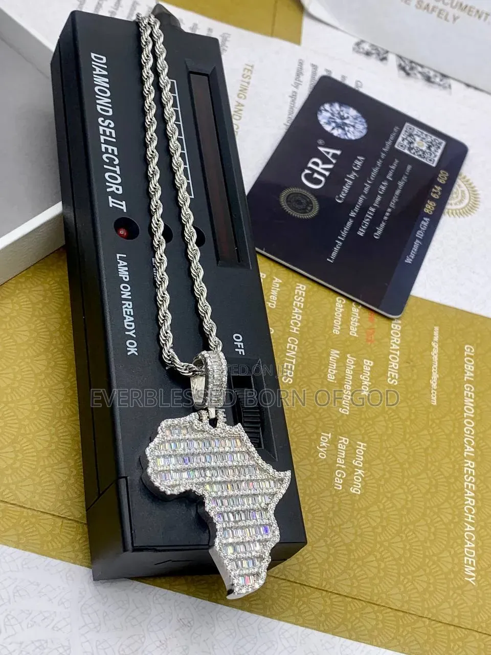 VVS Moissanite Map of Africa Pendant on Steel Necklace Diamond Tester