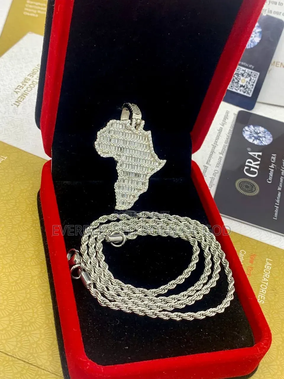 VVS Moissanite Map of Africa Pendant on Steel Necklace Diamond Tester