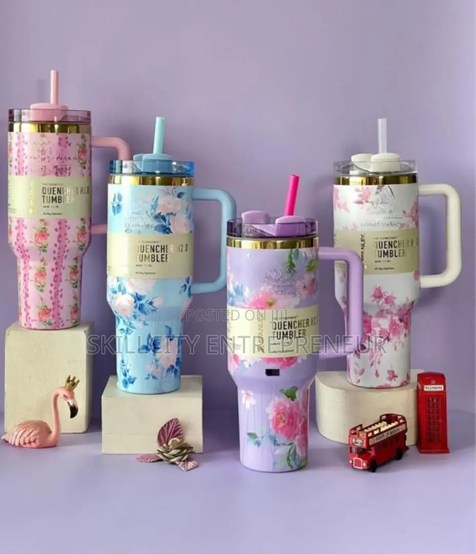Flowered Stanley Quencher Tumbler
