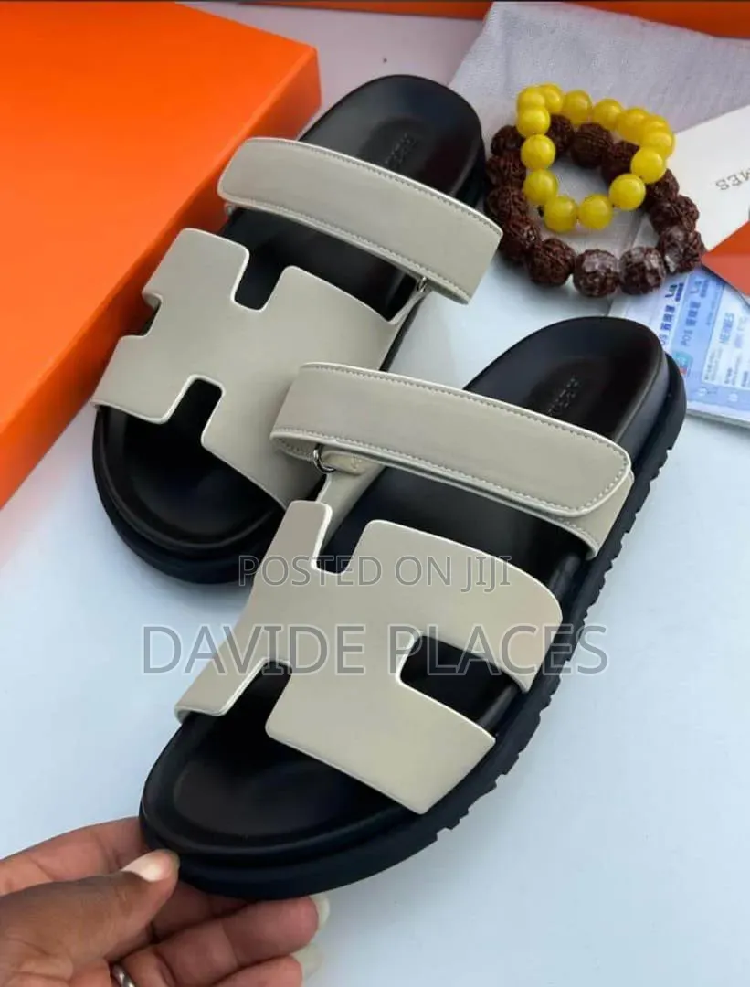 Quality Original Hermes Leather Sandals Ash