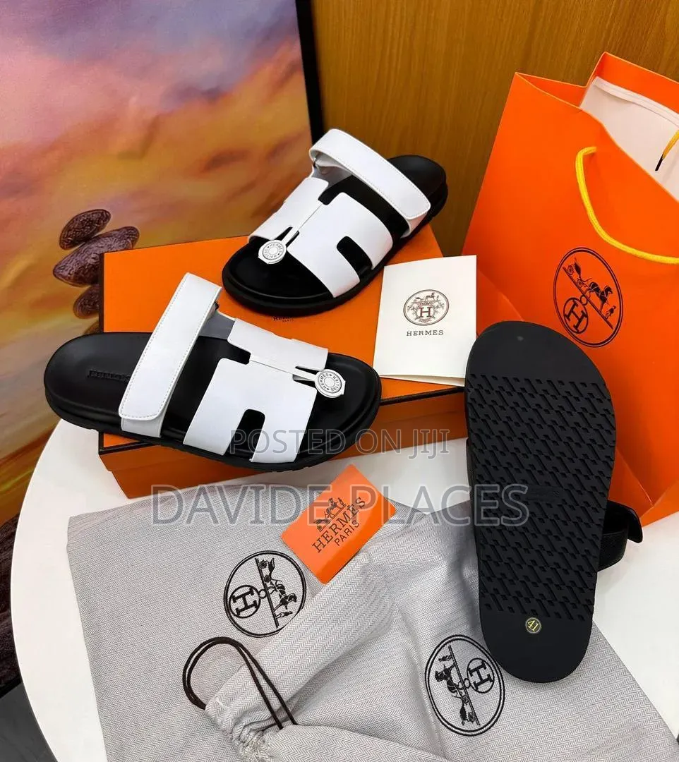 Quality Original Hermes Leather Sandals White