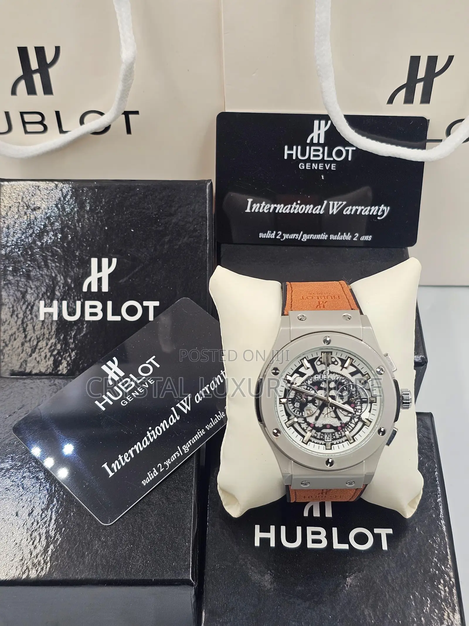 Hublot Quality Men Chronograph Genuine Leather Wristwatch