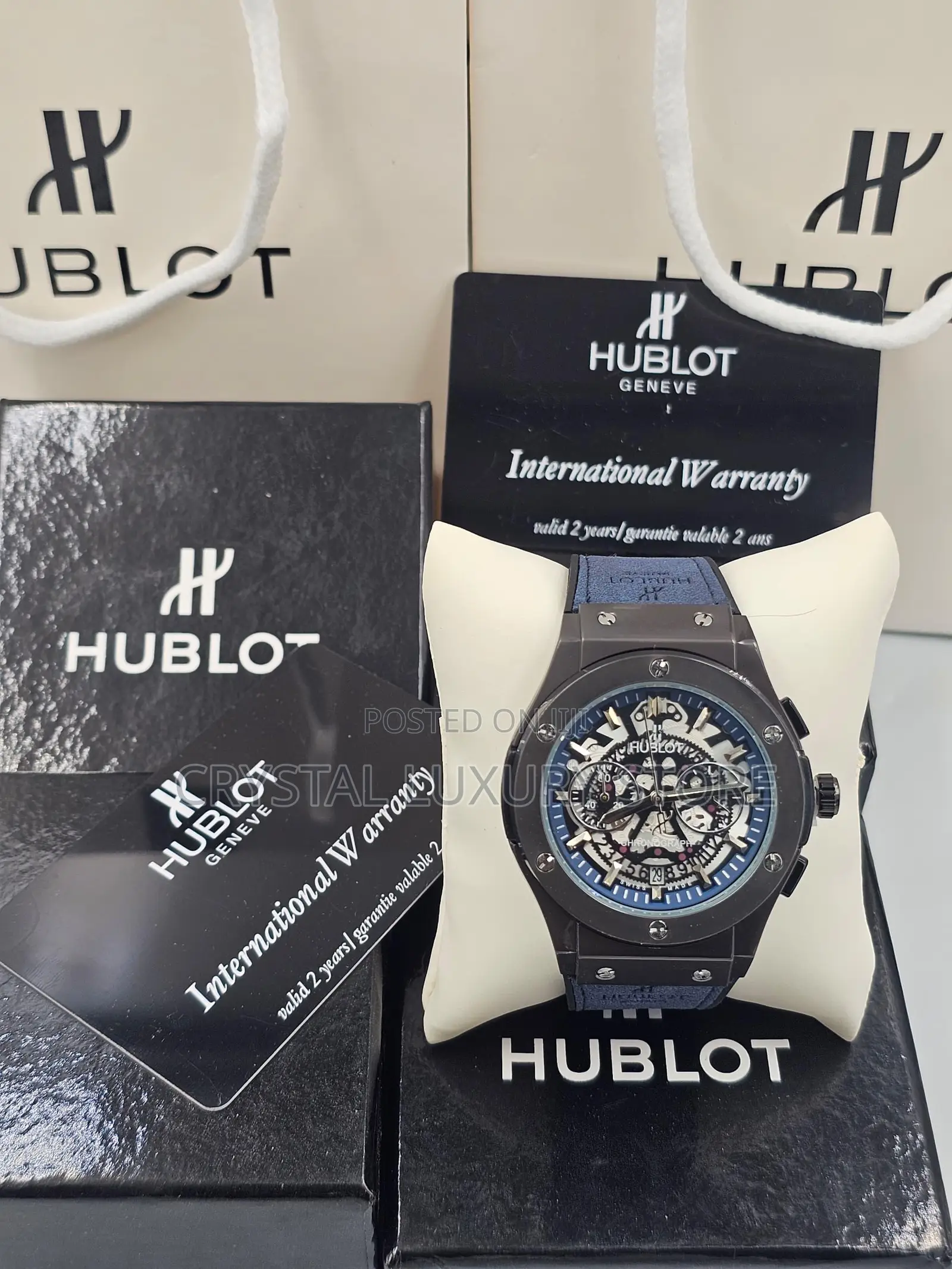 Hublot Quality Men Chronograph Genuine Leather Wristwatch