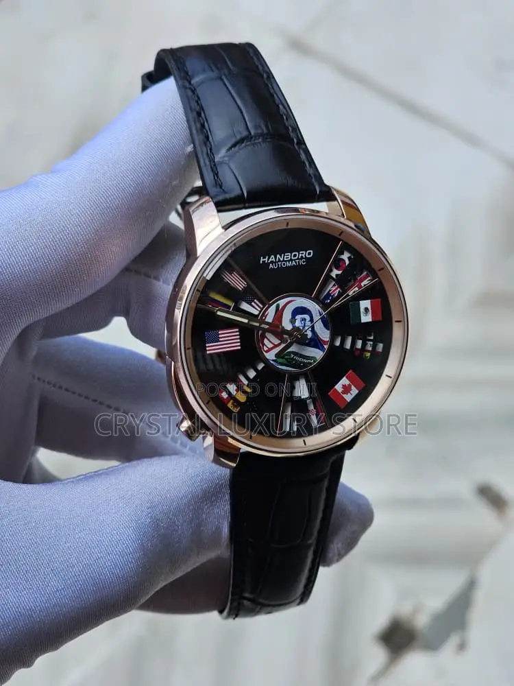 Hanboro World'l Cup Quality Luxury Men Genuine Leather Wristwatch