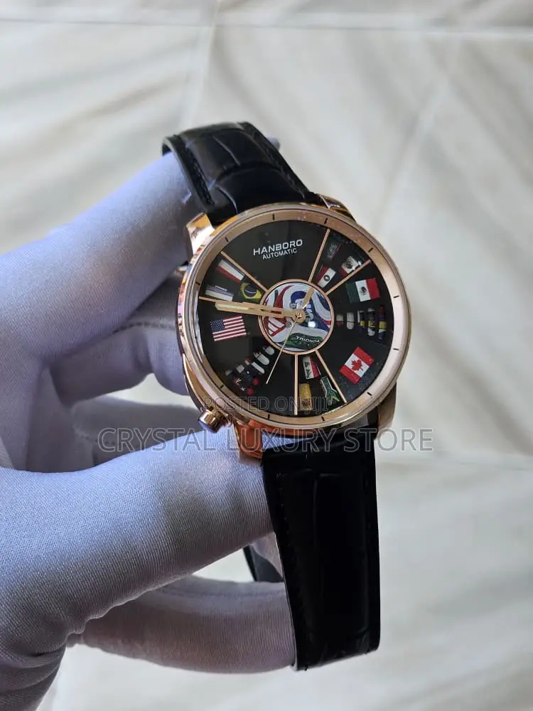Hanboro World'l Cup Quality Luxury Men Genuine Leather Wristwatch