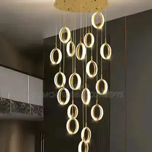 Duplex Staircase Lamp Long Chandelier Black Gold Modern Minimalist