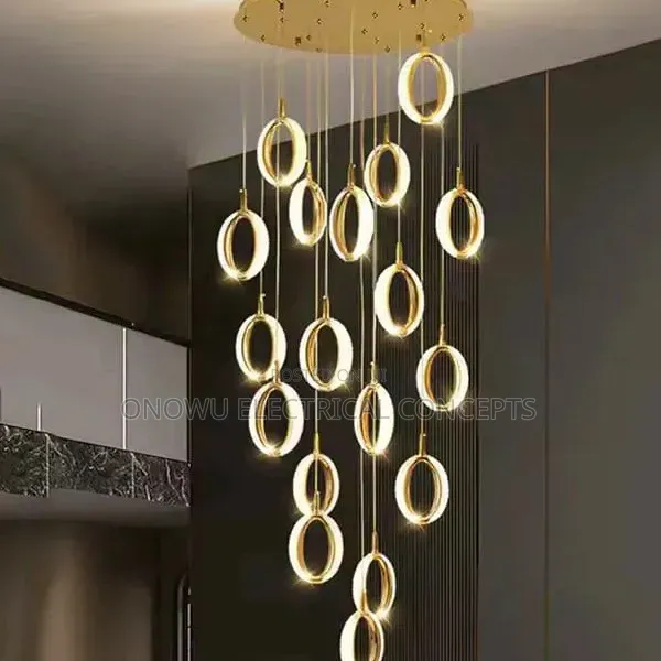 Duplex Staircase Lamp Long Chandelier Black Gold Modern Minimalist