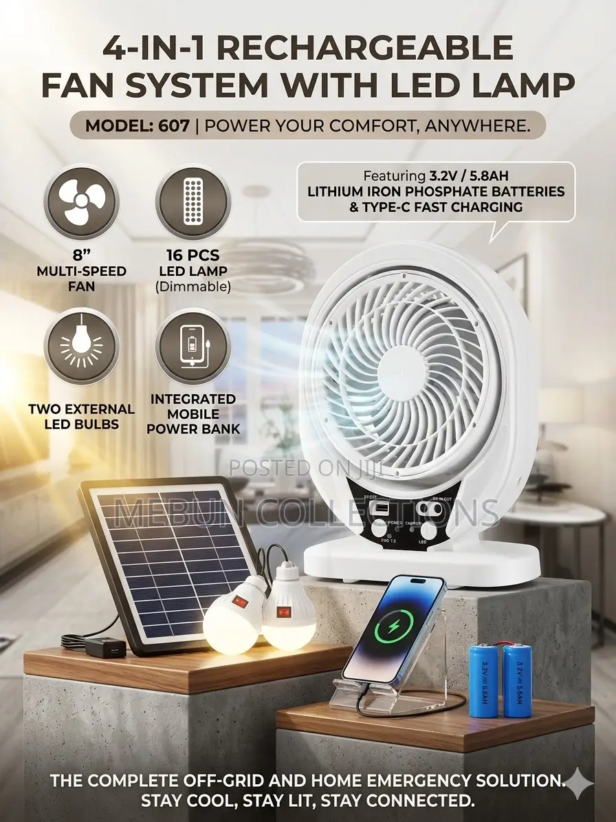 4in1 Solar Rechargeable Fan With Led Lamp