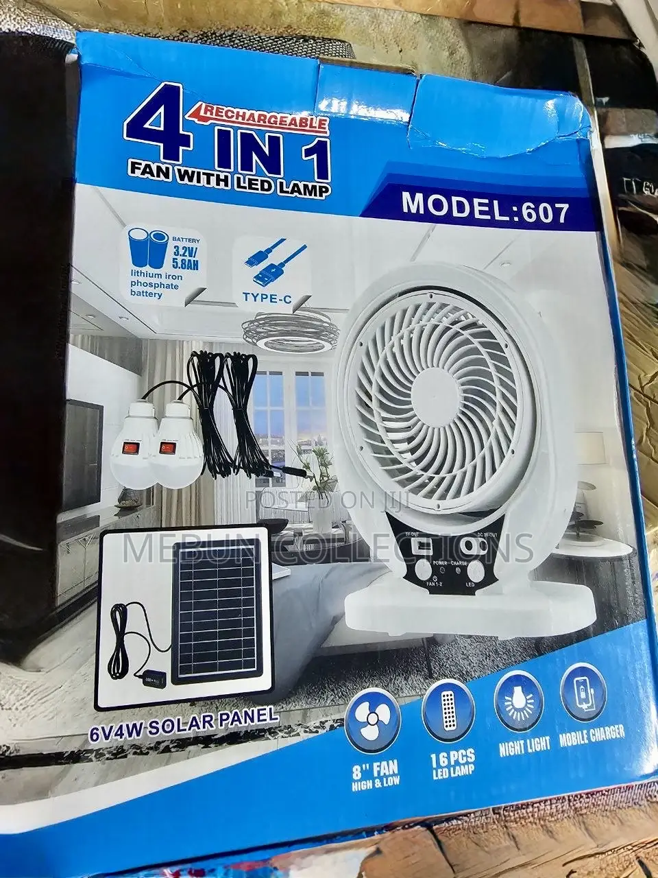 4in1 Solar Rechargeable Fan With Led Lamp
