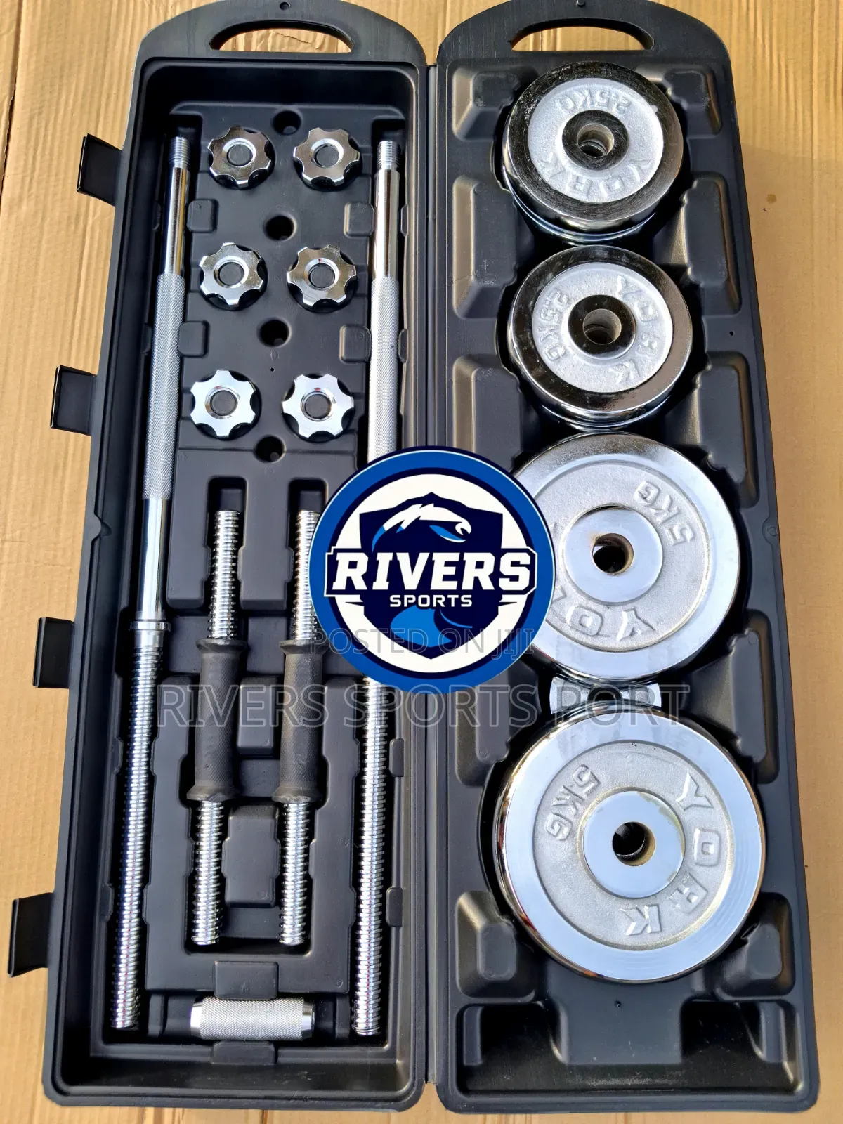 Heavy 50kg Adjustable Chrome Dumbbell and Barbell Set With Carry Box