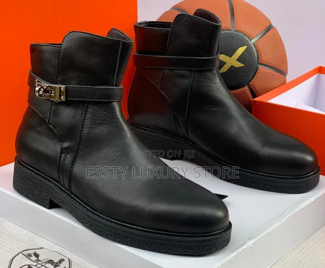 Hermes Quality Luxury Men Genuine Leather Ankle Boot Shoe