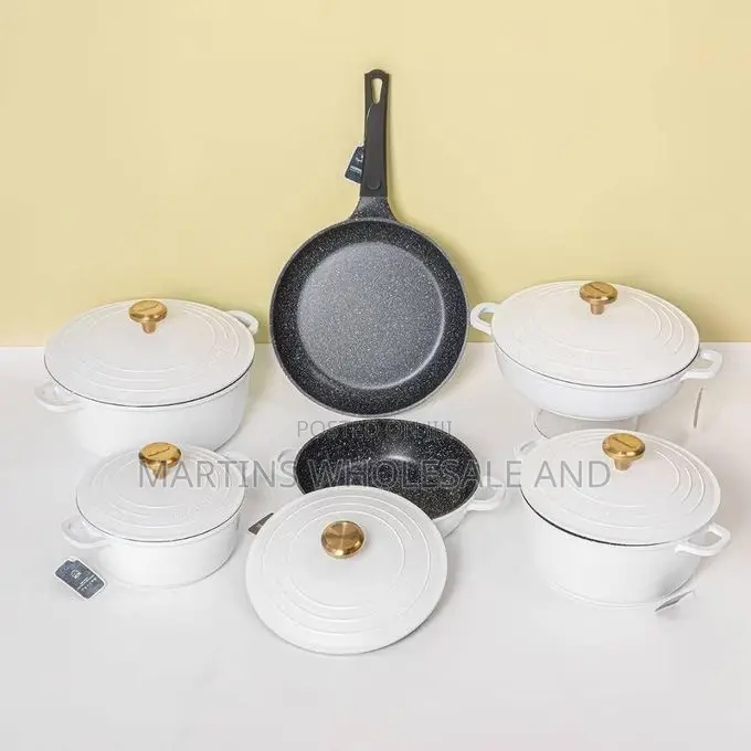 Ucc Life 11-Piece Granite Cookware Set Features a Luxurious White Fini
