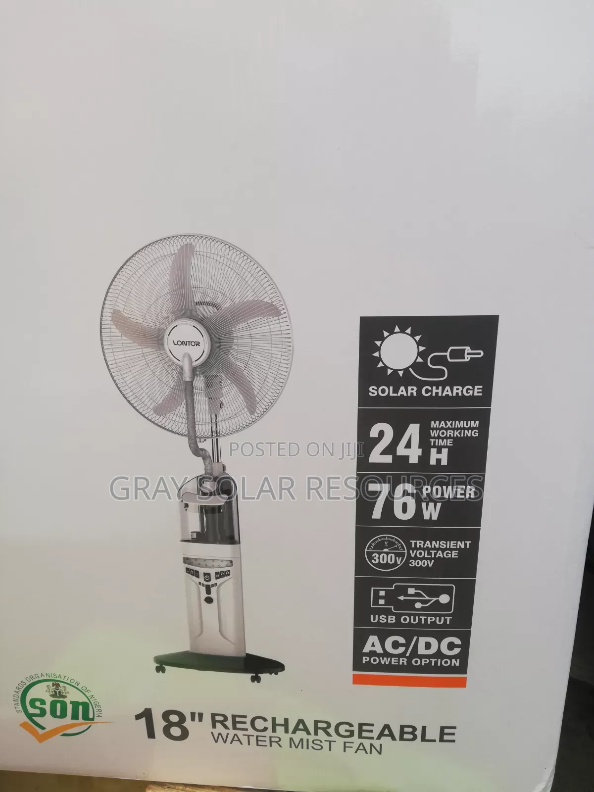 Lontor Ac Dc Solar Rechargeable Mist Fan