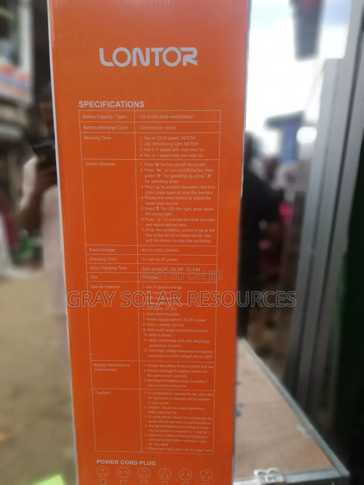 Lontor Ac Dc Solar Rechargeable Mist Fan