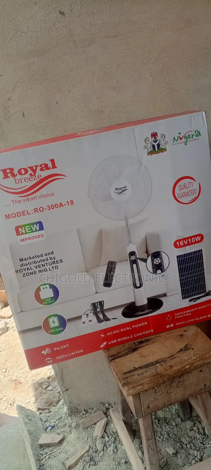 Original Royal Rechargeable Fan With Panel 18 Inches