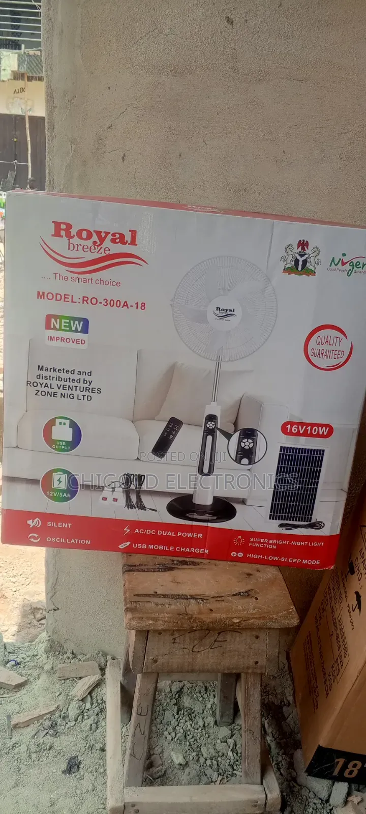 Original Royal Rechargeable Fan 18 Inches With Panel and Bulb