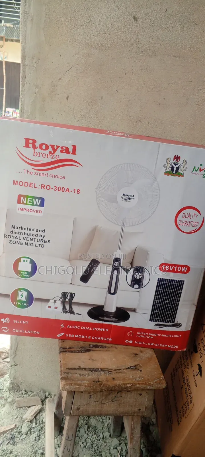 Original Royal Rechargeable Fan 18 Inches With Panel and Bulb