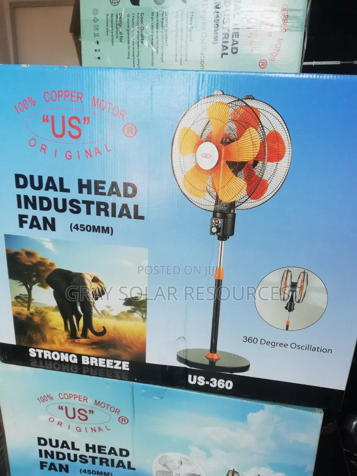 Dual Heads Industrial 360° Rotating Standing Fan