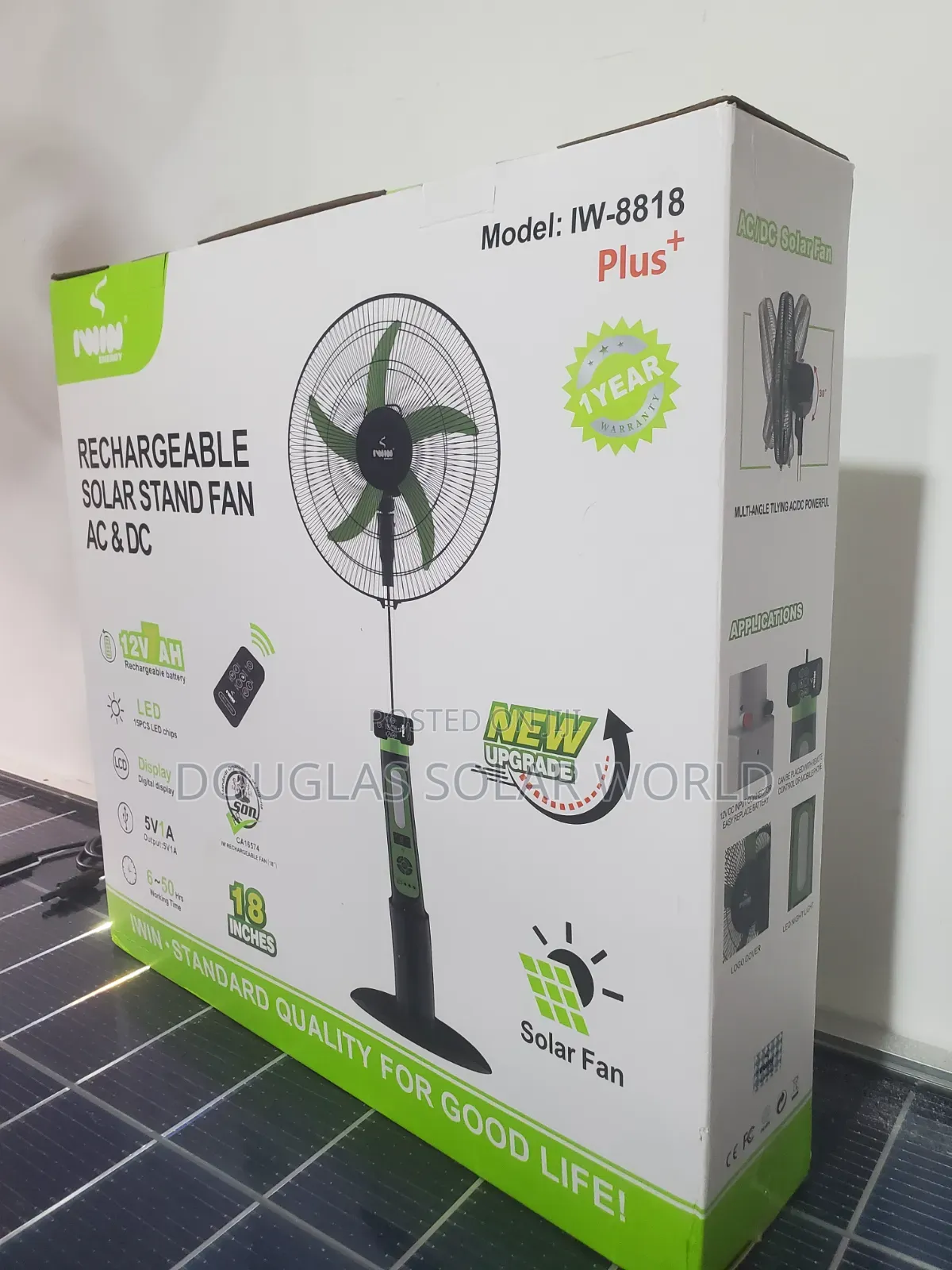 Iwin 18" Ac/Dc Solar Rechargeable Standing Fan