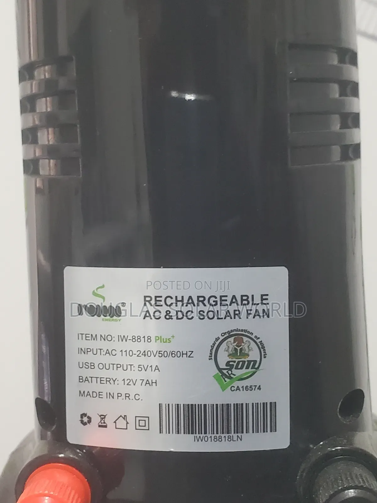 Iwin 18" Ac/Dc Solar Rechargeable Standing Fan