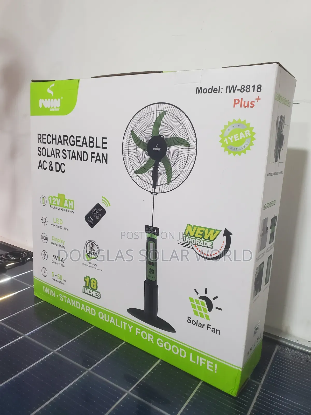 Iwin 18" Ac/Dc Rechargeable Solar Standing Fan