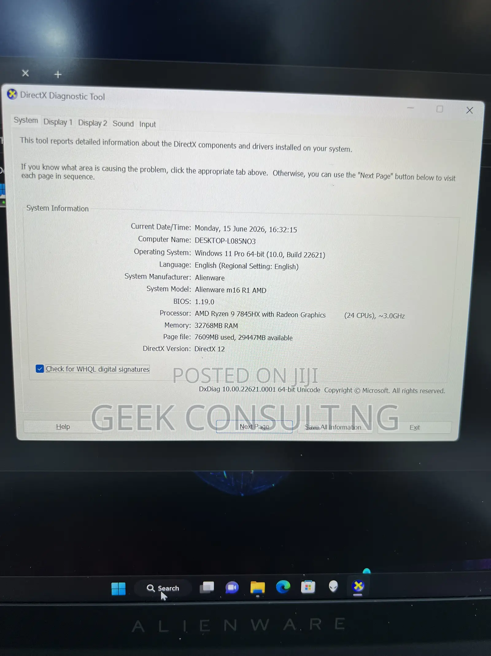 Laptop Alienware M16 R1 16GB Intel Core Ultra 7 SSD 1T