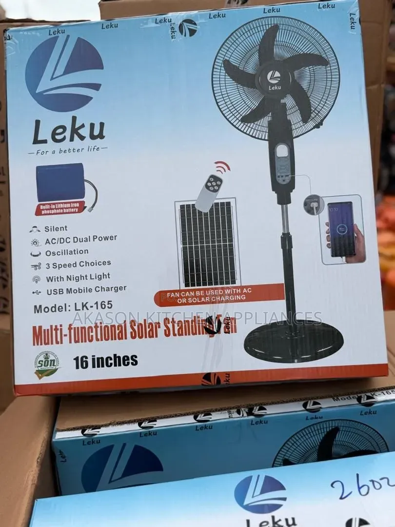 Leku 16inches Fan With Solar Panel Ac/Dc Dual Power