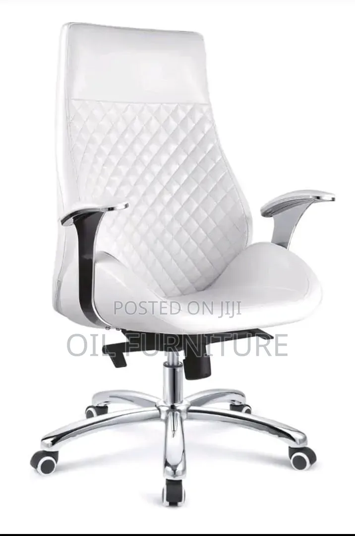 ​Ergonomic White Leather Office Chair With Chrome Base