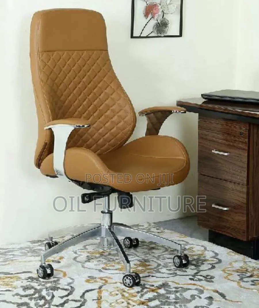 ​Ergonomic White Leather Office Chair With Chrome Base