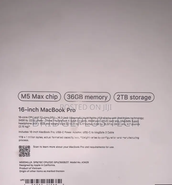 New Laptop Apple MacBook Pro 2026 M5 Max 36GB Apple M5 Max SSD 2T