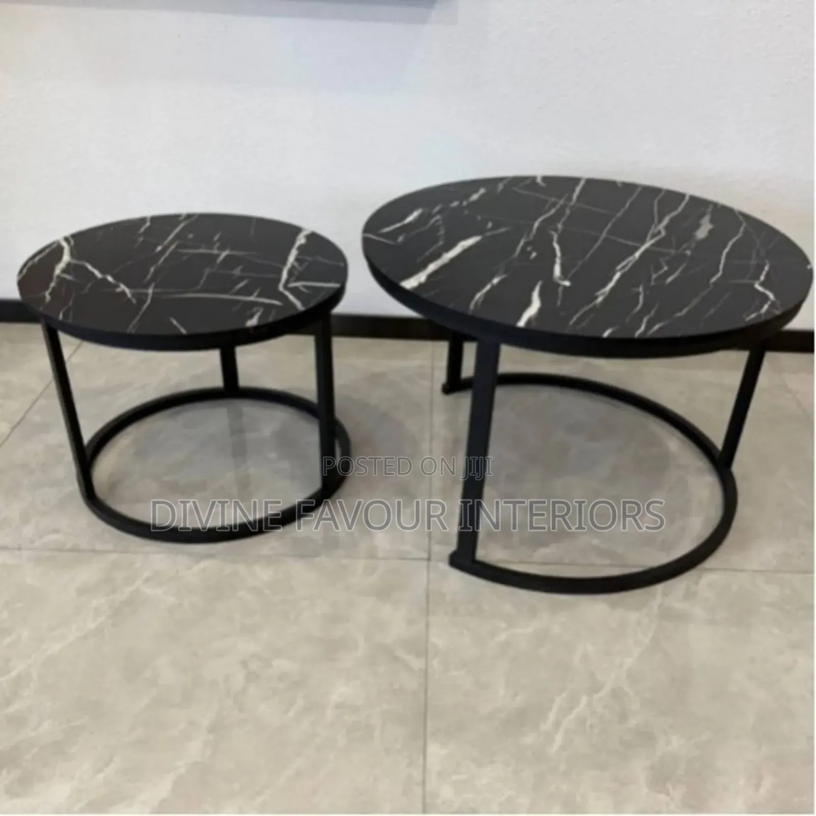 2 in 1 Faux Marble Wooden Center Table - Black