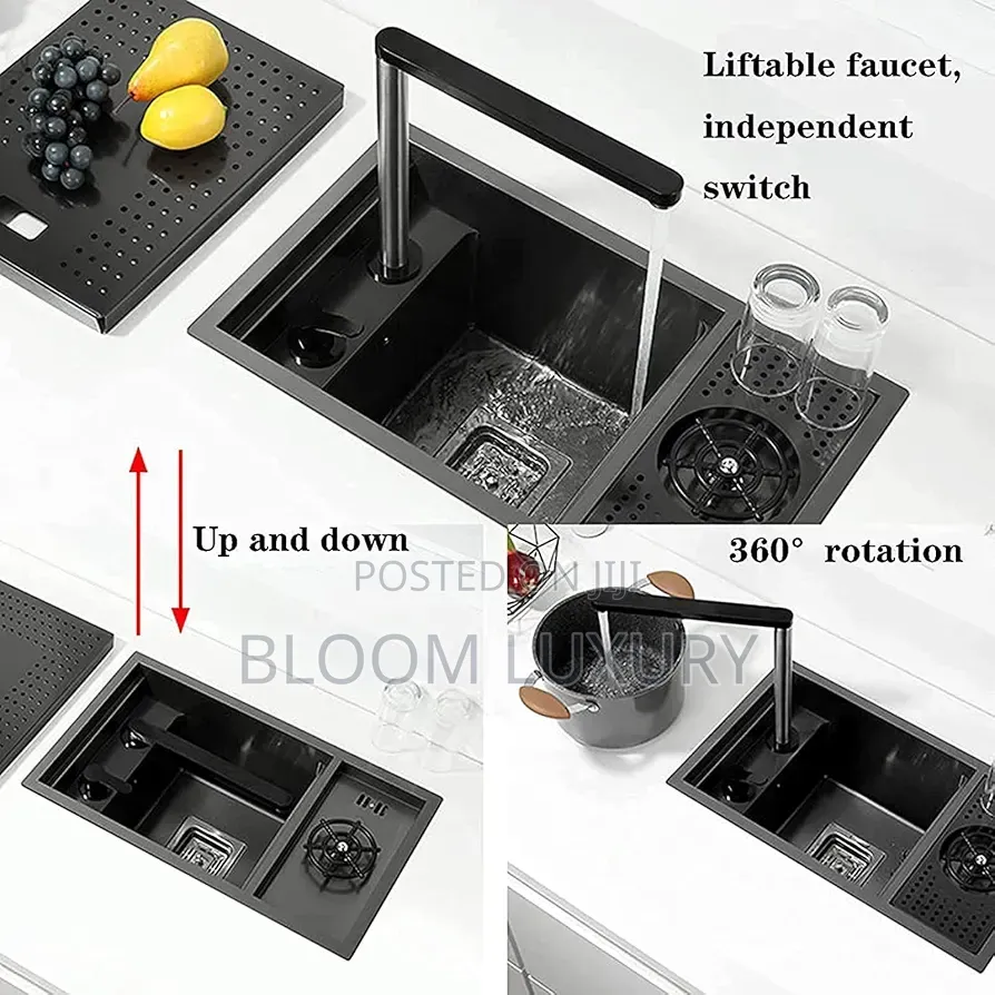 Island Kitchen Sink Single Bowl Liftable Cold/Hot Faucet