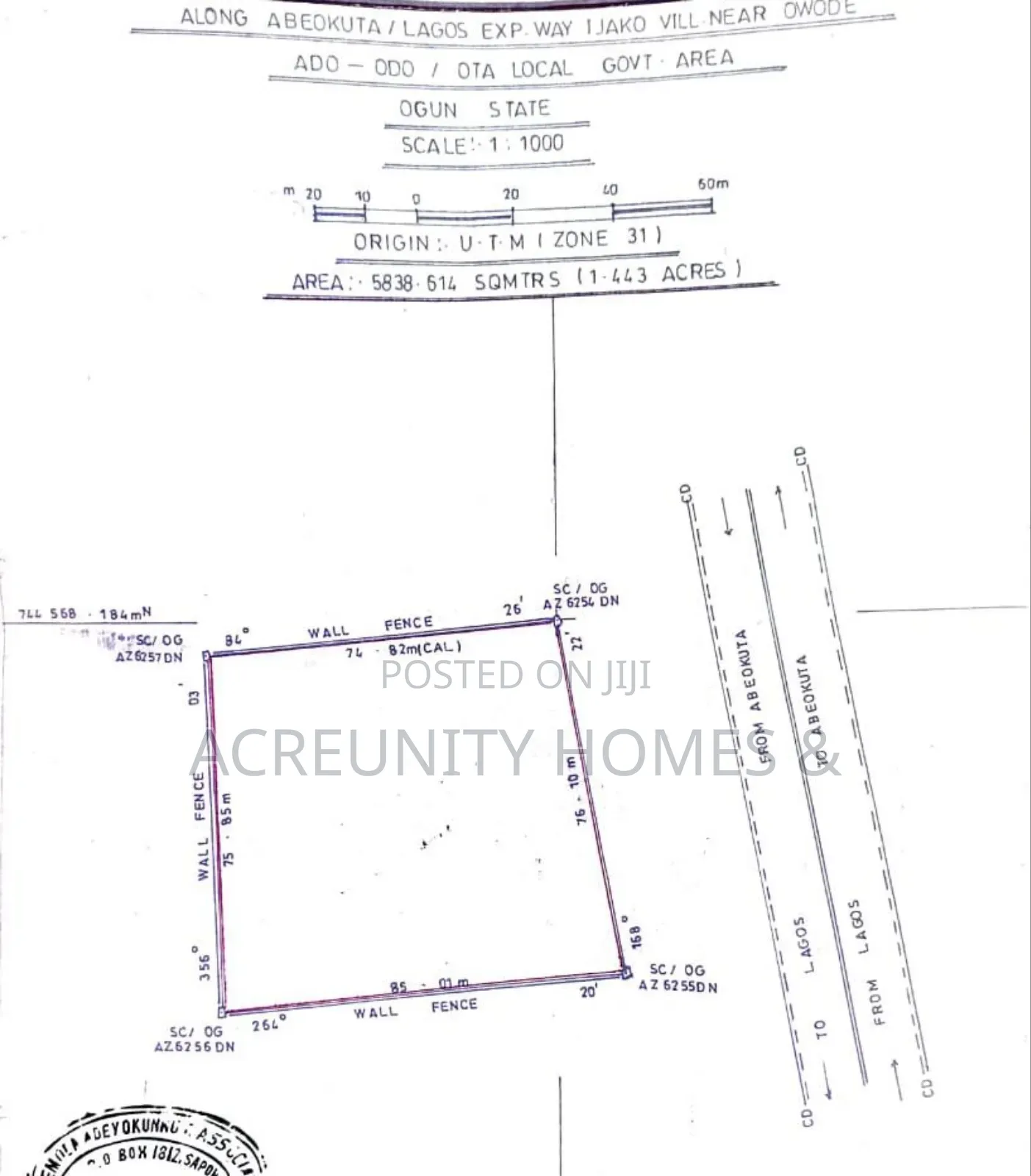 1.443 Acres Along Abeokuta Exp, Ijako Vil, Near Owode Ado-Odo, Ota Lga