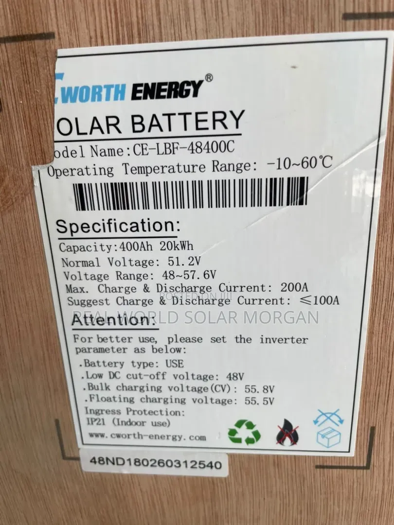Original Cworth 20kwh Lithium Battery for Inverters - 48v 400ah
