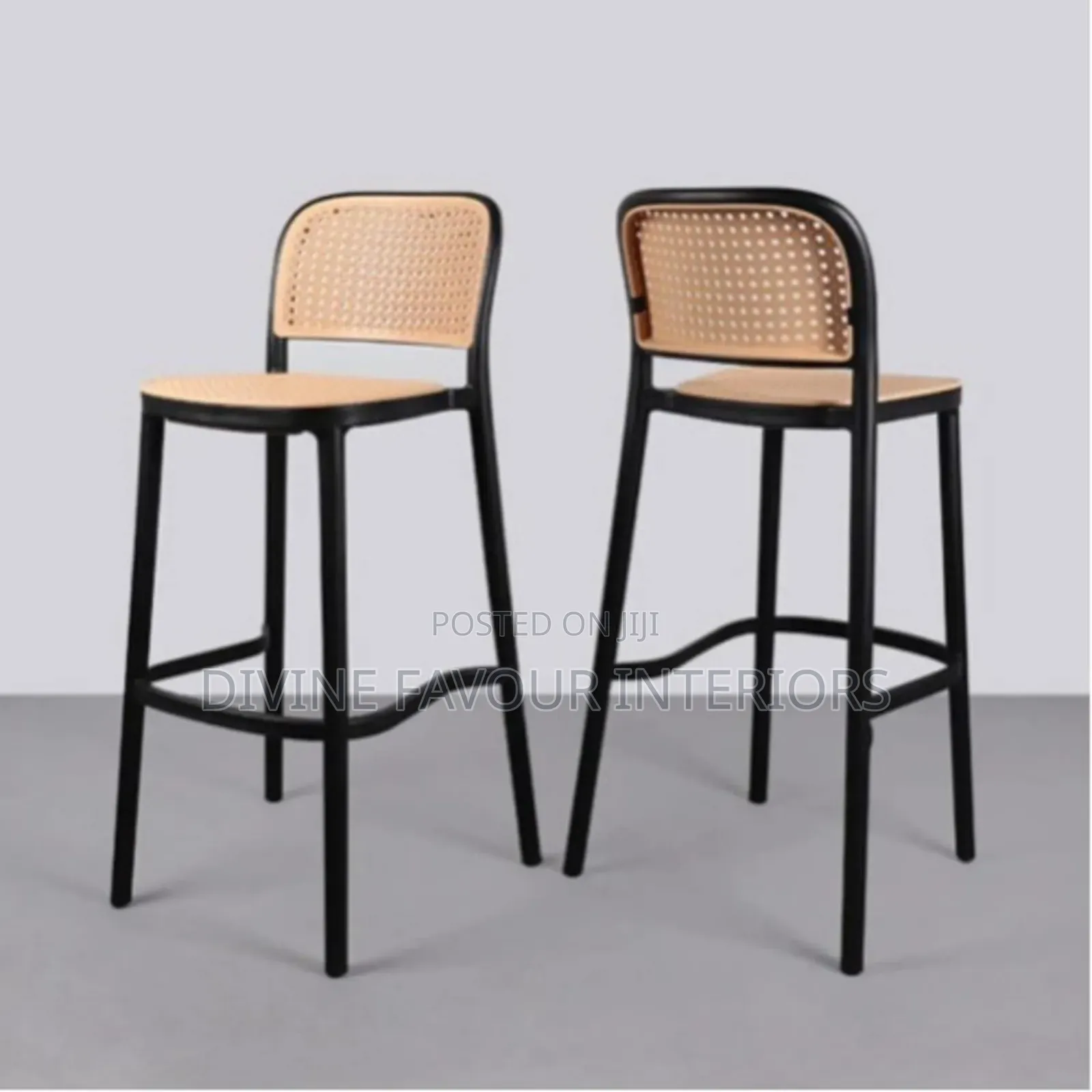 Molded Plastic Ergonomic Bar Stools - Set of 2 - Black Tan Brown