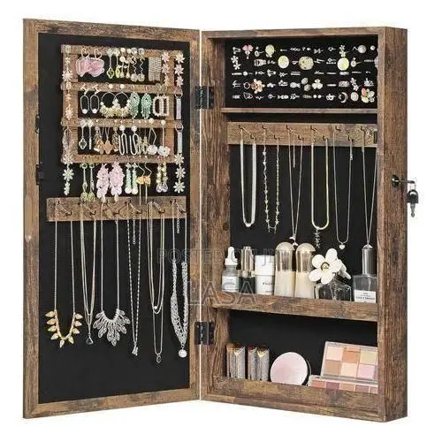 Rustic Lockable Jewellery Cabinet With Mirror and Wall Hooks