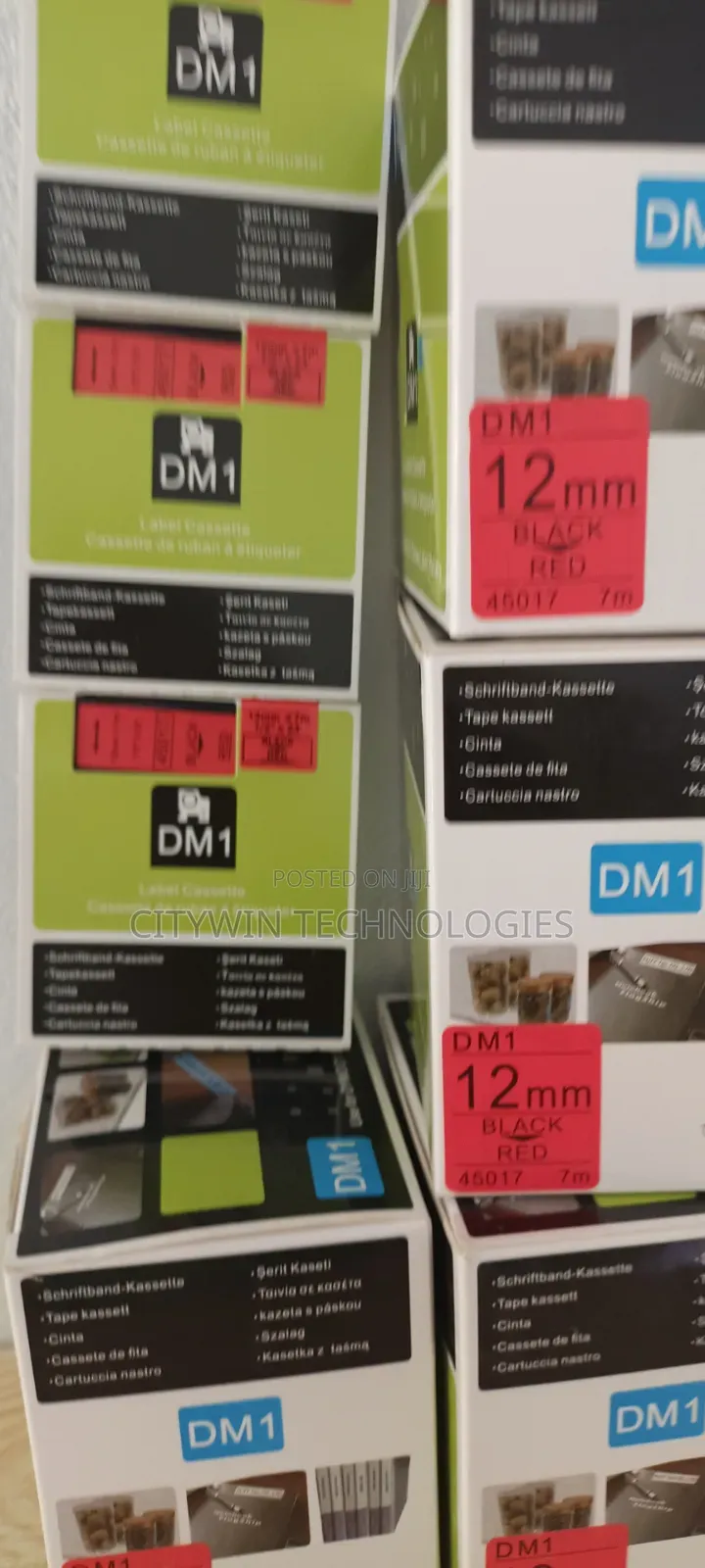 Dymo 12mm Black on Red Label Tape