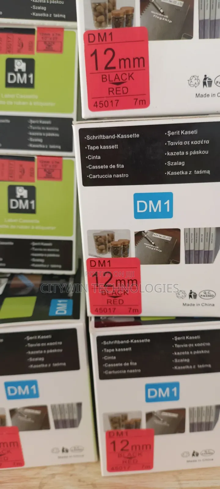 Dymo 12mm Black on Red Label Tape
