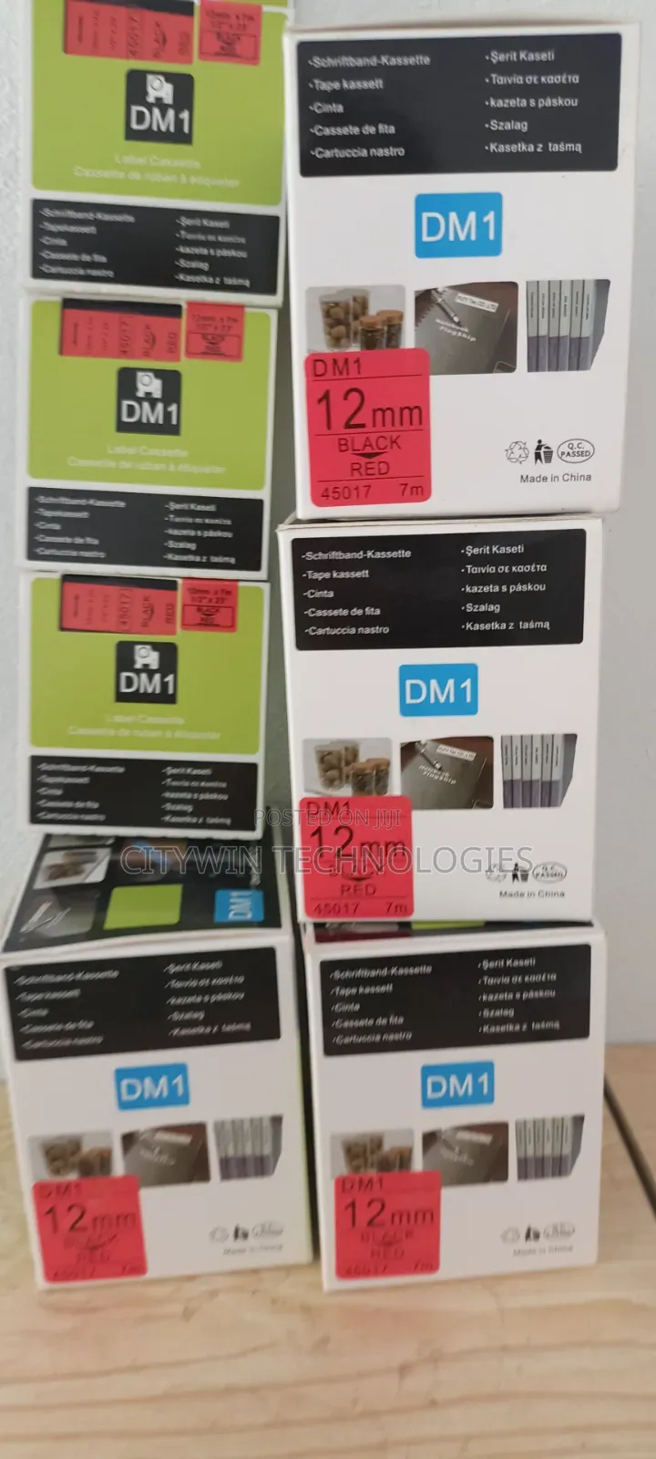 Dymo 12mm Black on Red Label Tape