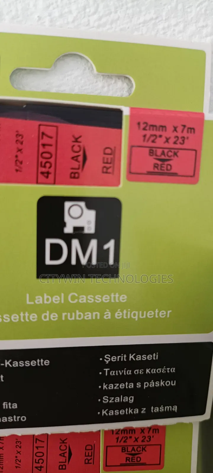 Dymo 12mm Black on Red Label Tape
