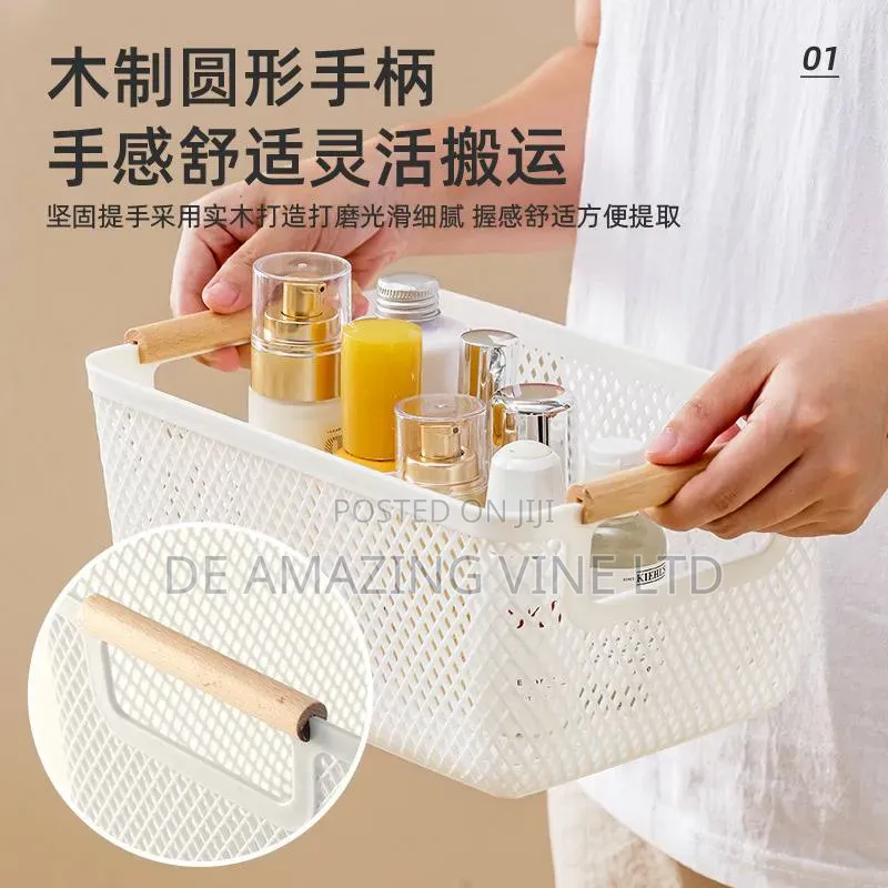 Pantry Storage Basket With Wooden Handle