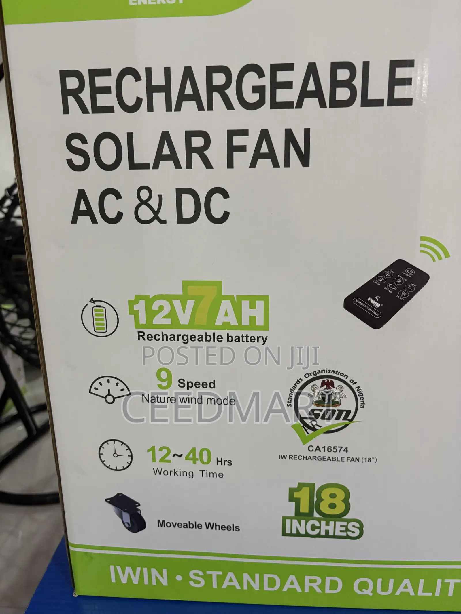 Iwin Rechargeable Solar Fan Ac Dc