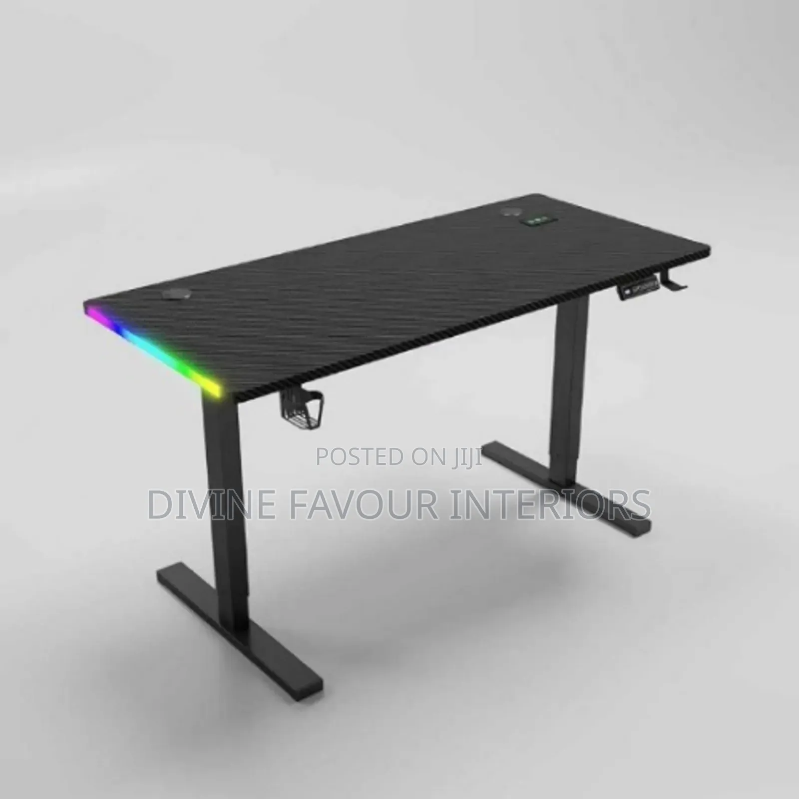 Electric Adjustable Desk With Side RGB Display - Black