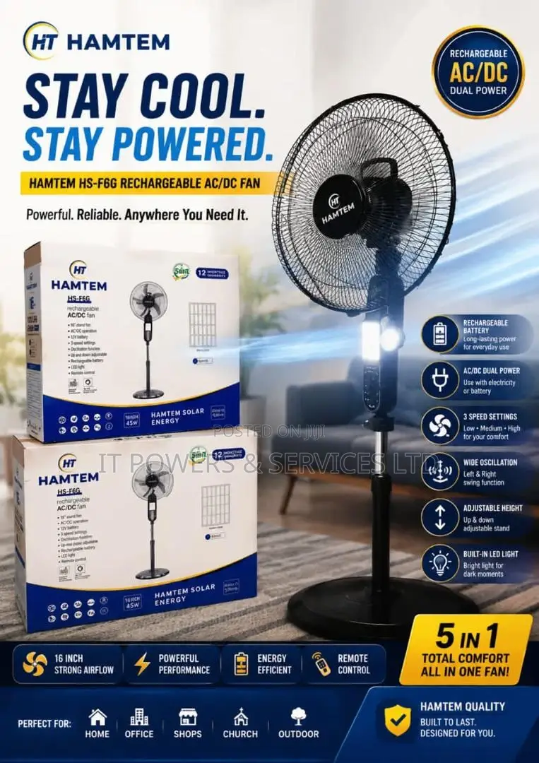 Hamtem Hs-F6g 16-Inch Solar Energy Rechargeable Fan