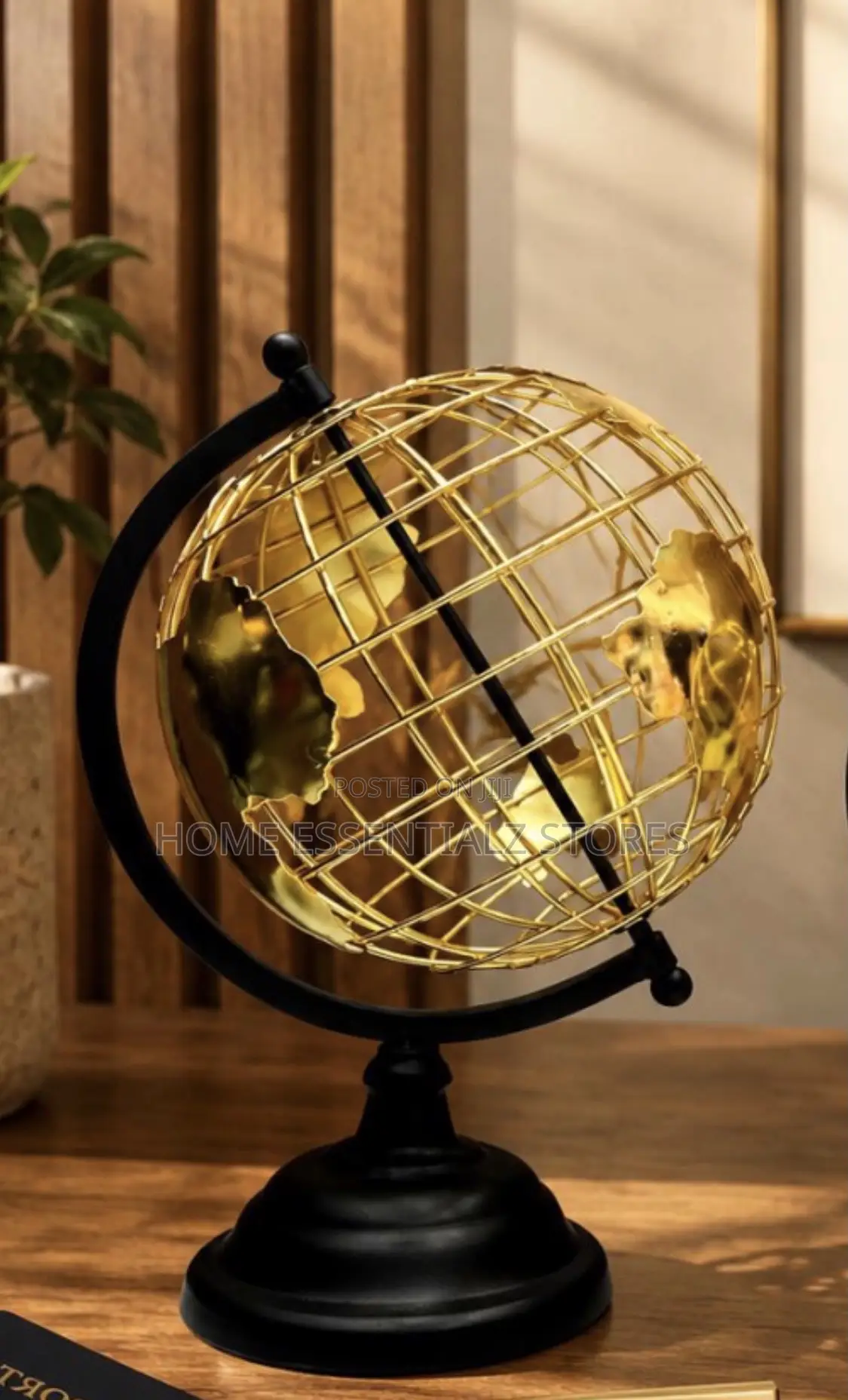 Gold Wire Frame Globe Decor - Modern World Map Ornament